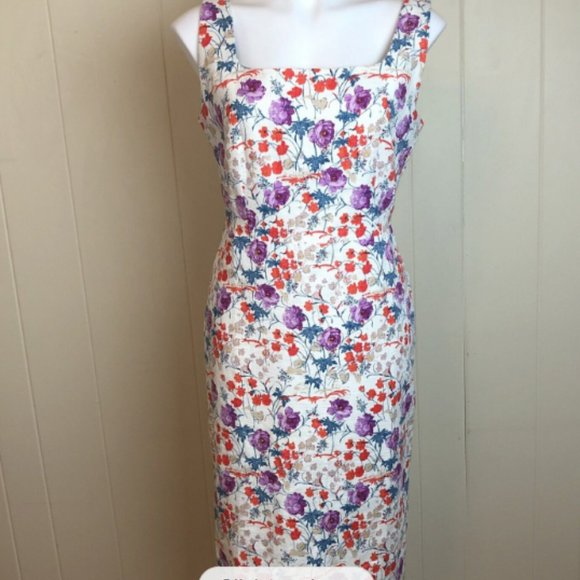 The Floral Sleeveless Square Neck Sheath Dress - Ann Taylor - Picture 2 of 4